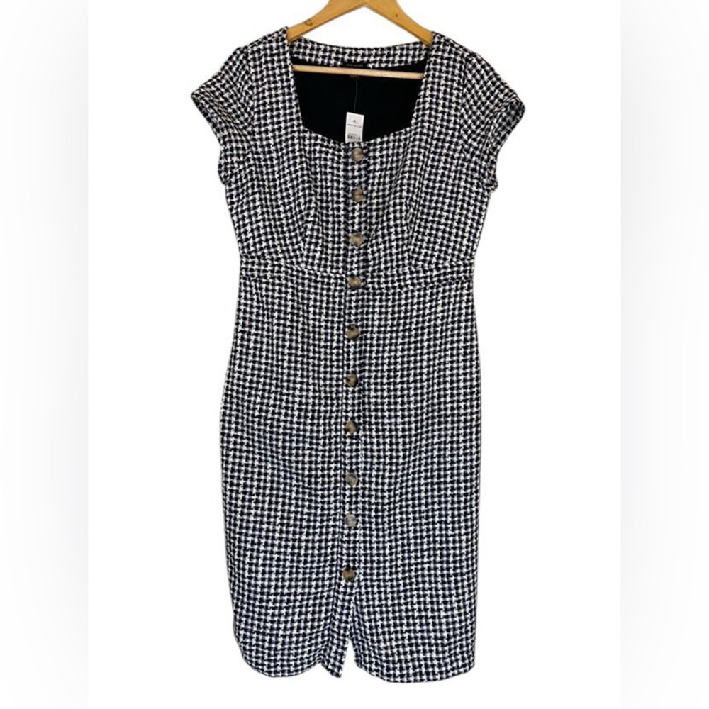 NWT Ann Taylor Gingham Tweed Button Front Sheath Dress Women’s Size 8 - Picture 2 of 8
